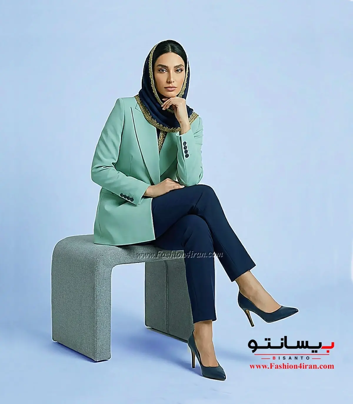 کت شلوار زنانه پارچه کرپ رنگ سبز پاستیلی کد 59