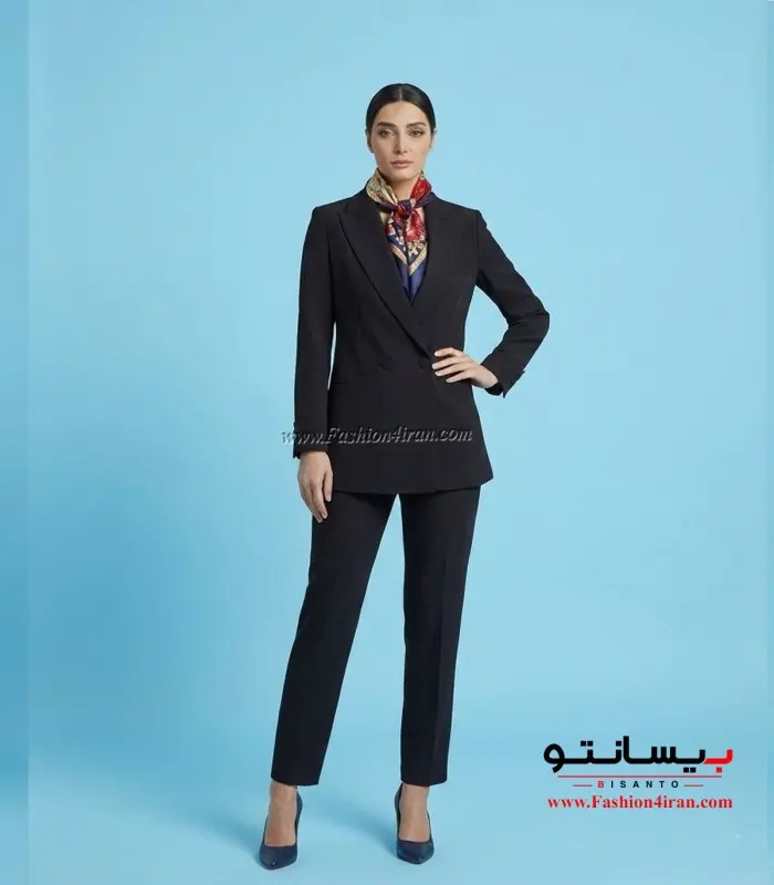 کت شلوار زنانه پارچه کرپ مشکی کد 59