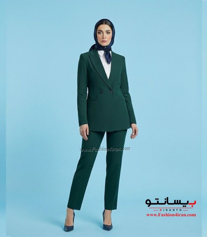 کت شلوار زنانه پارچه کرپ رنگ سبز لجنی کد 59