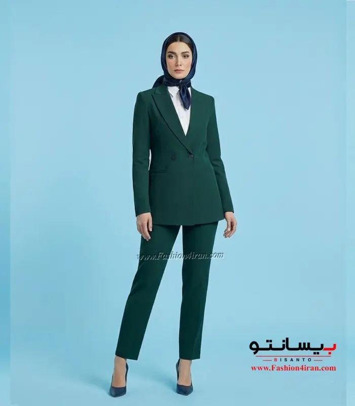 کت شلوار زنانه پارچه کرپ رنگ سبز لجنی کد 59