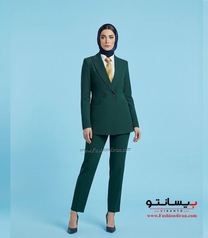 کت و شلوار زنانه پارچه کرپ رنگ سبز لجنی کد 59