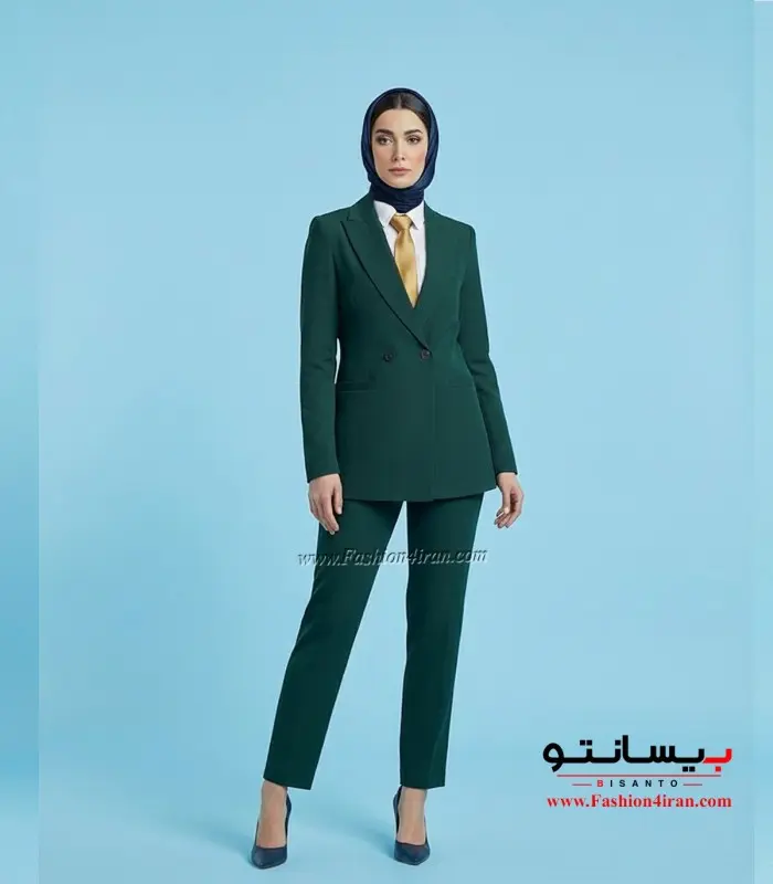 کت و شلوار زنانه پارچه کرپ رنگ سبز لجنی کد 59