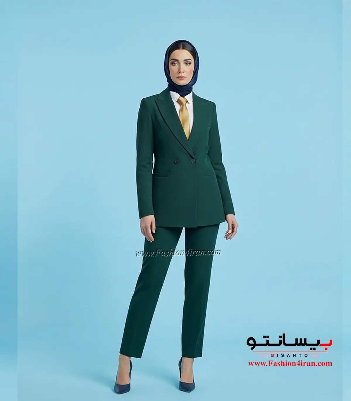 کت و شلوار زنانه پارچه کرپ رنگ سبز لجنی کد 59