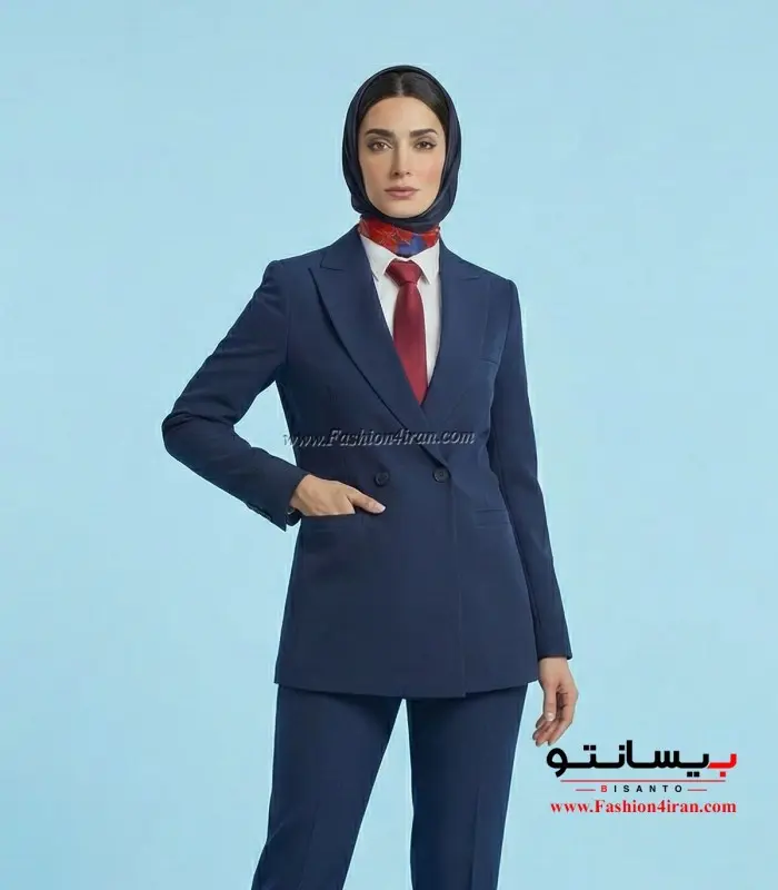 کت شلوار زنانه پارچه کرپ سرمه ای کد 59