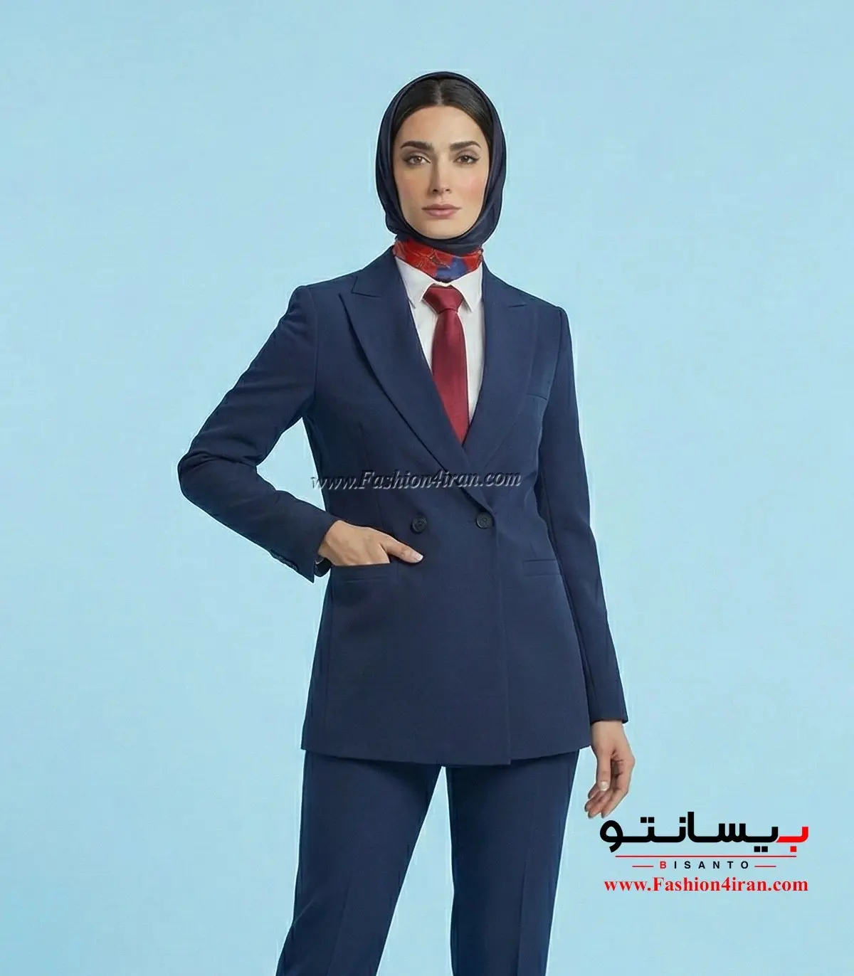 کت شلوار زنانه پارچه کرپ سرمه ای کد 59