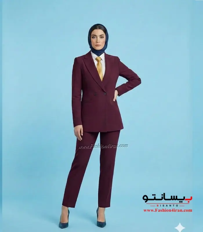 کت شلوار زنانه پارچه کرپ زرشکی کد 59