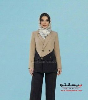 کت رنگ کرم شلوار رنگ مشکی فاستونی کد 506