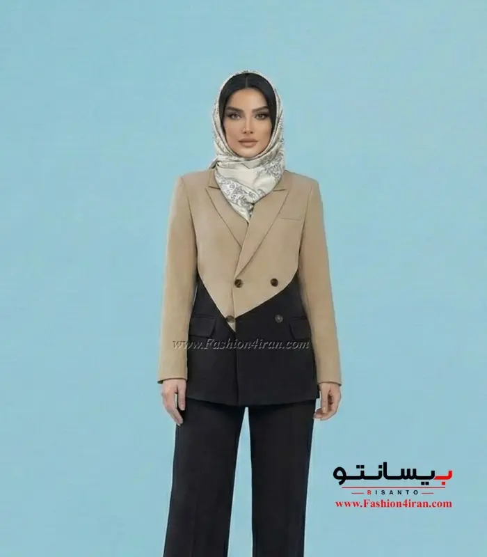 کت رنگ کرم شلوار رنگ مشکی فاستونی کد 506