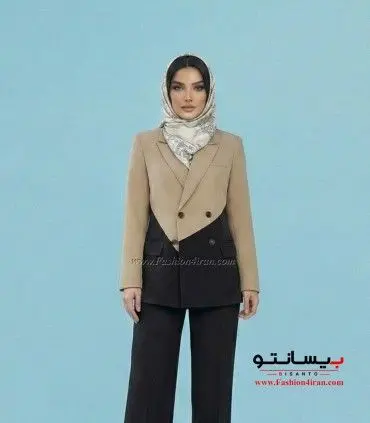کت رنگ کرم شلوار رنگ مشکی فاستونی کد 506