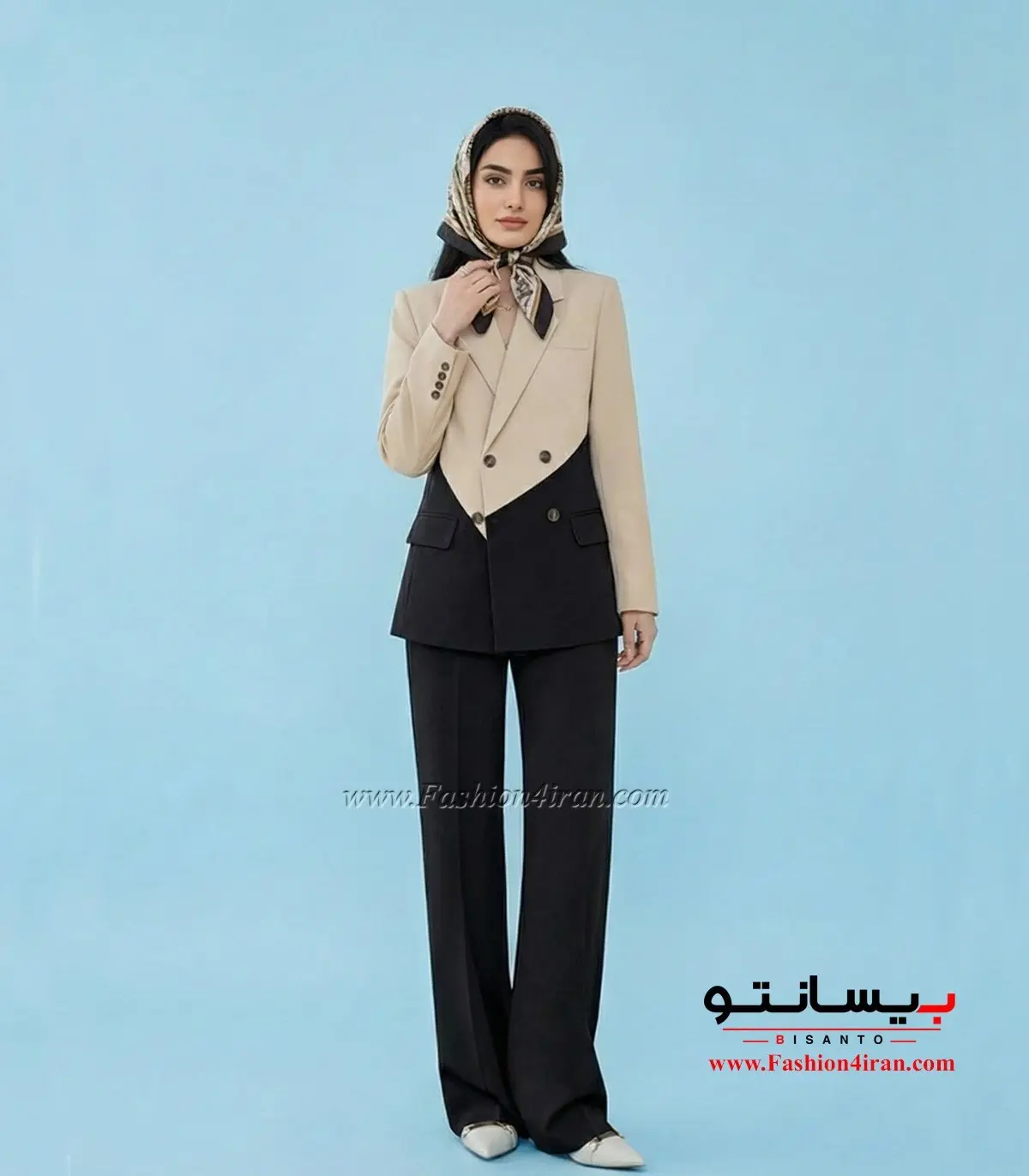 کت شلوار زنانه مازراتی کرم مشکی کد 506