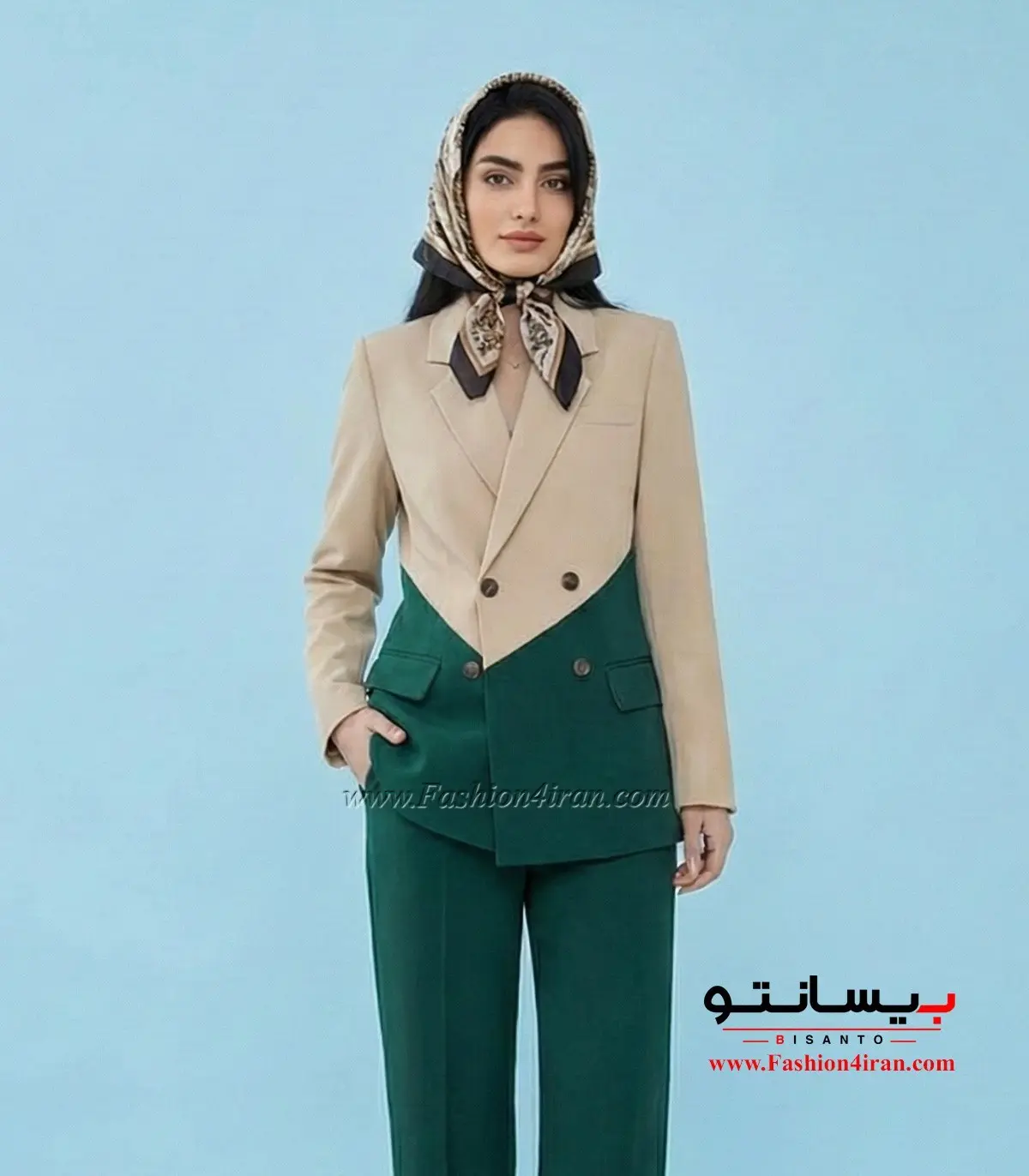 کت شلوار مازراتی کرم سبز کد 506