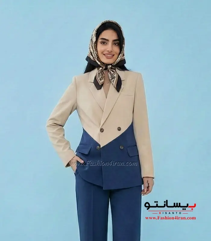 کت شلوار زنانه مازراتی کرم سرمه ای کد 506