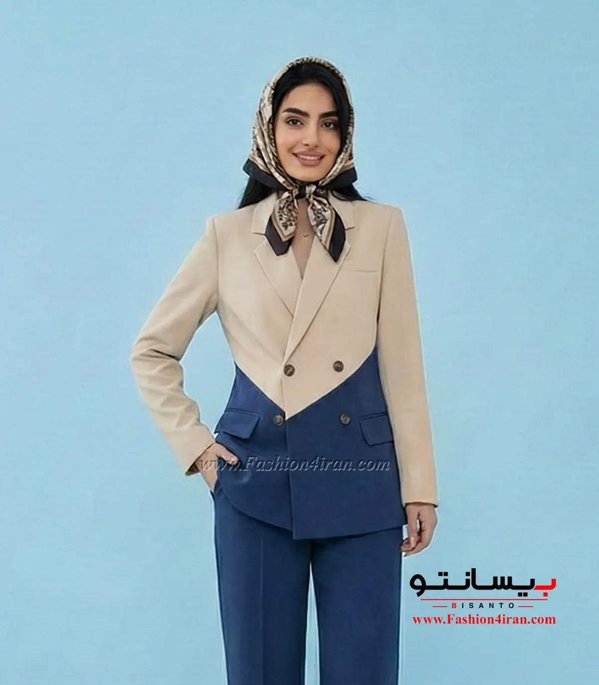 کت شلوار زنانه مازراتی کرم سرمه ای کد 506