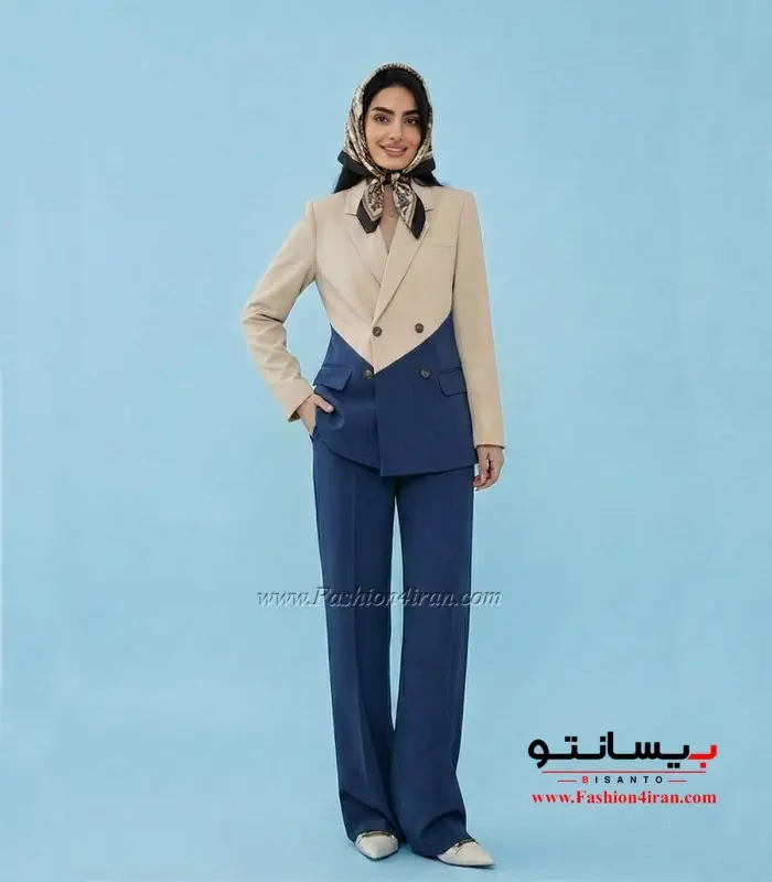 کت شلوار مازراتی کرم سرمه ای کد 506