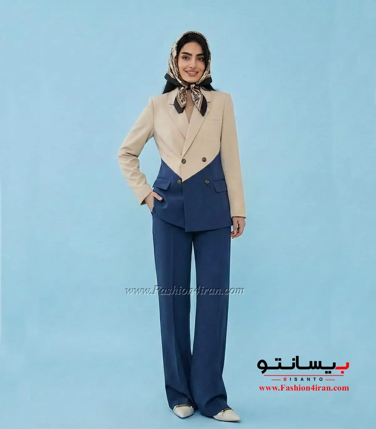 کت شلوار مازراتی کرم سرمه ای کد 506