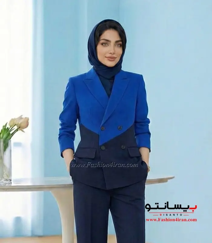 کت شلوار زنانه مازراتی آبی سرمه ای کد 506