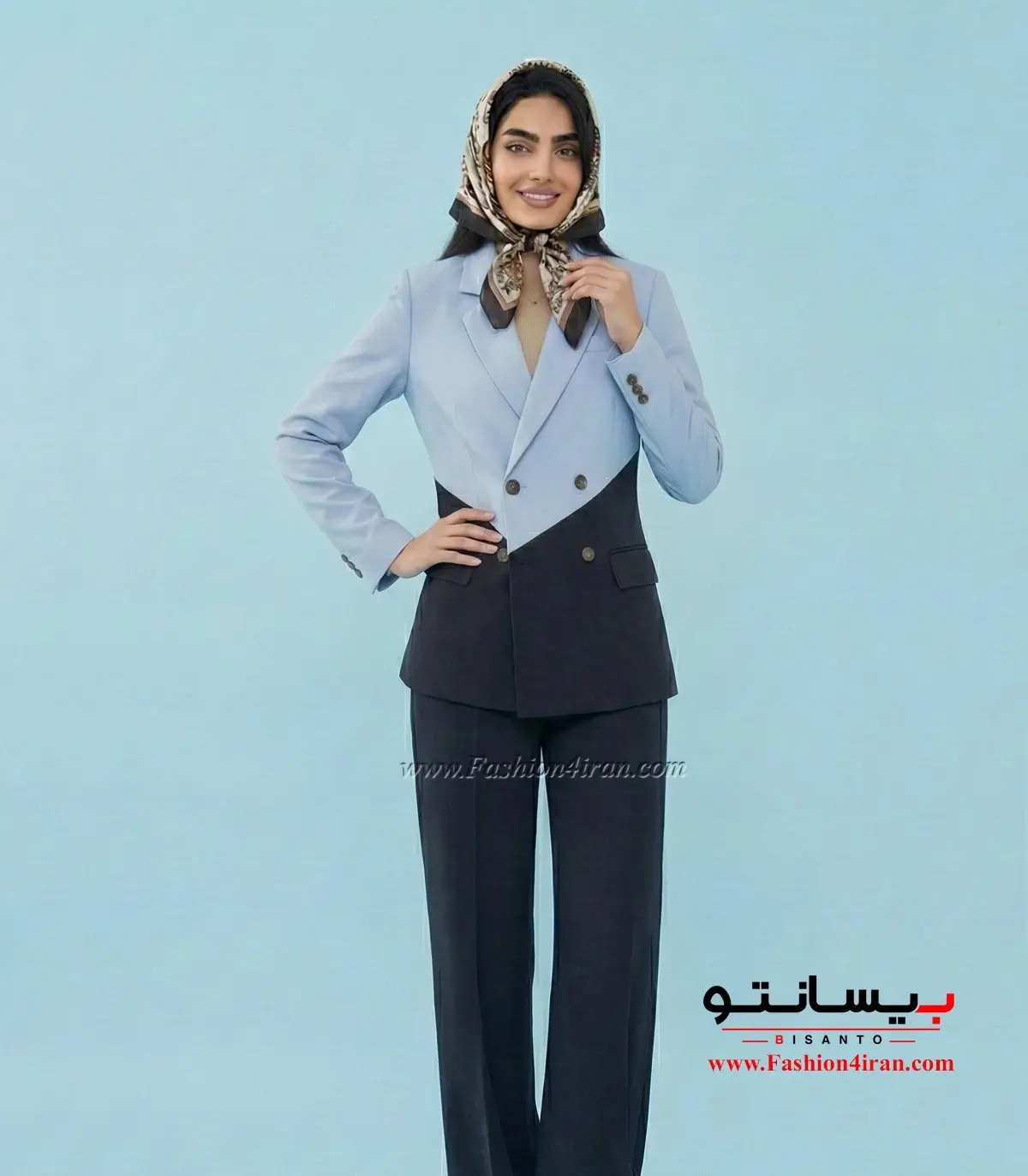 کت شلوار مازراتی آبی پاستیلی شلوار مشکی