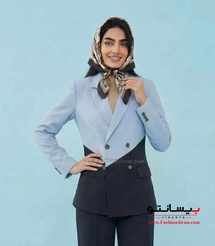 کت شلوار زنانه مازراتی آبی پاستیلی مشکی