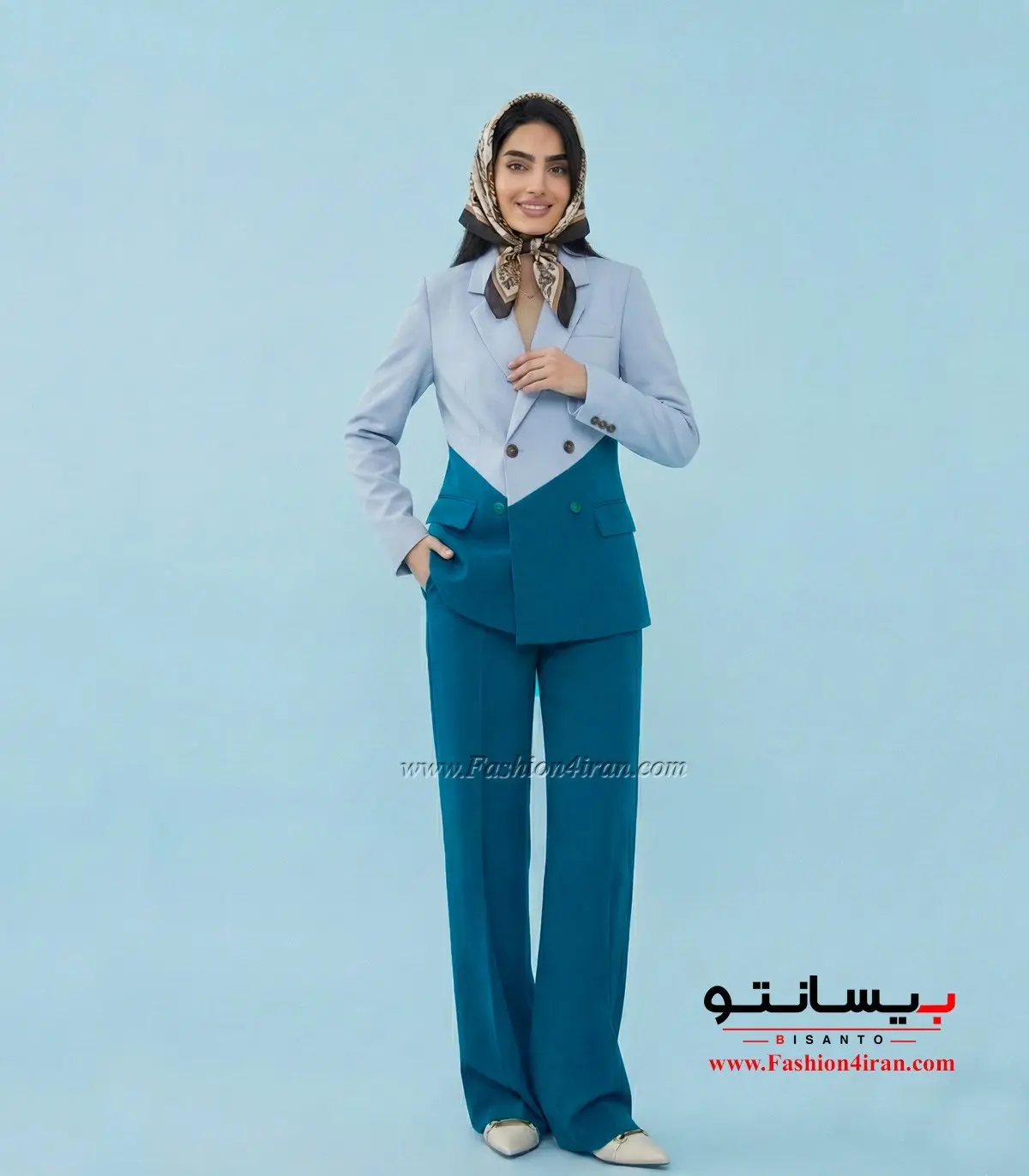 کت شلوار زنانه مازراتی آبی پاستیلی