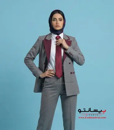 کت‌ شلوار فاستونی ترک طوسی با خرجیکار زرشکی کد 507