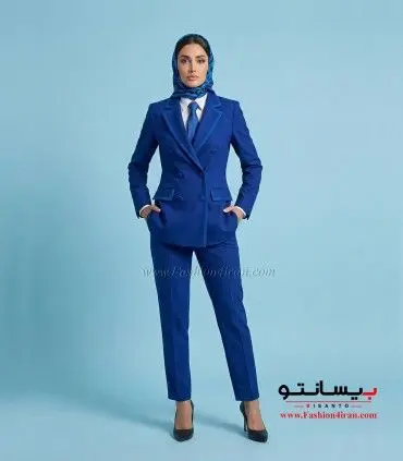 کت‌ شلوار زنانه فاستونی ترک آبی با خرجیکار آبی کد 501