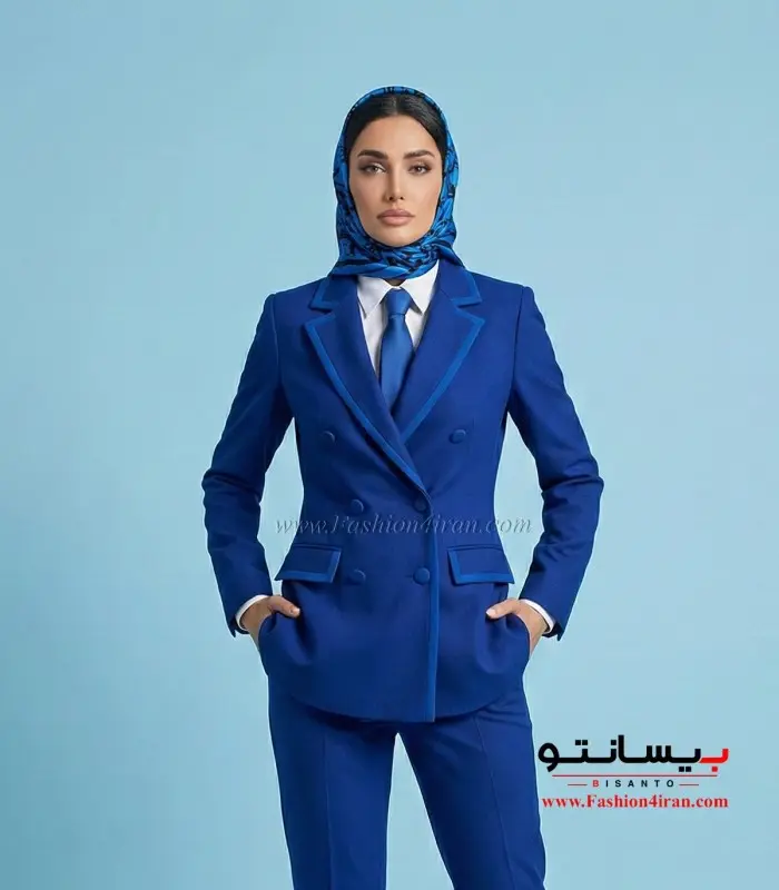 کت‌ شلوار فاستونی ترک آبی با خرجیکار آبی کد 501