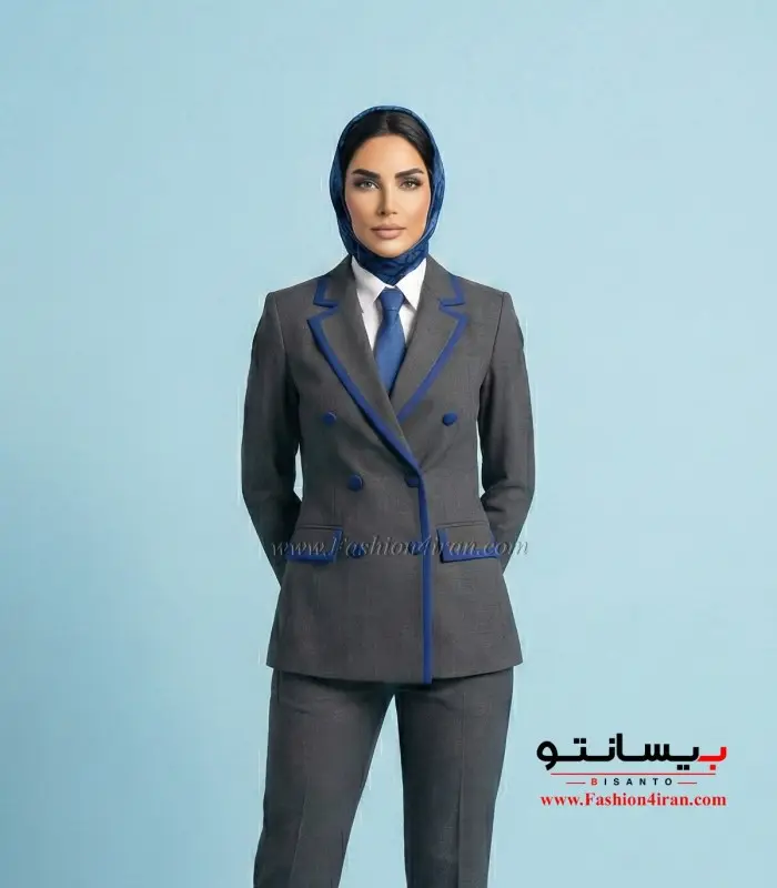 کت‌ شلوار زنانه فاستونی ترک مشکی با خرجیکار آبی