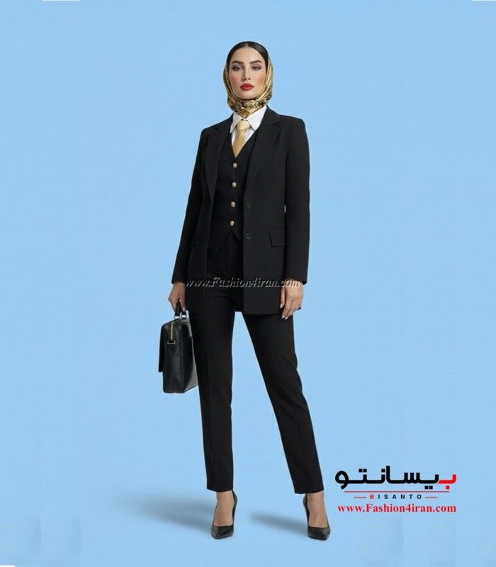 کت‌شلوار و جلیقه زنانه مشکی فاستونی