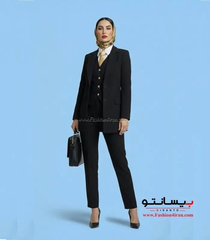 کت‌شلوار و جلیقه زنانه مشکی فاستونی