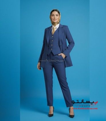 کت‌شلوار و جلیقه زنانه آبی فاستونی کد 120