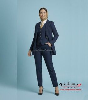 کت‌شلوار و جلیقه زنانه سرمه ای پارچه  فاستونی کد 120