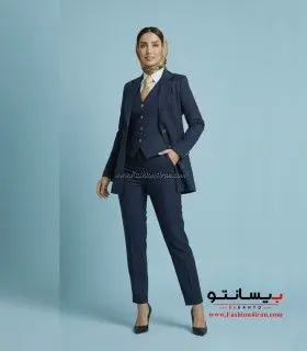 کت‌شلوار و جلیقه زنانه سرمه ای پارچه فاستونی کد 120