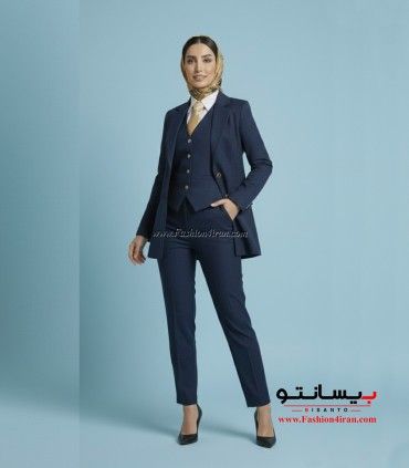 کت‌شلوار و جلیقه زنانه سرمه ای پارچه  فاستونی کد 120