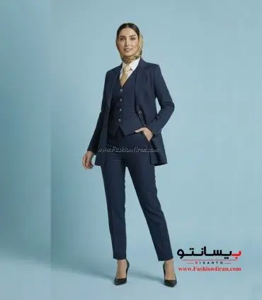 کت‌شلوار و جلیقه زنانه سرمه ای پارچه فاستونی کد 120