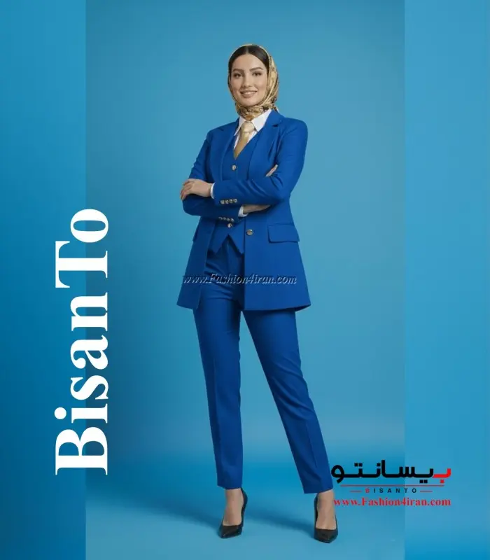 کت‌شلوار و جلیقه فاستونی ترک آبی کد 120