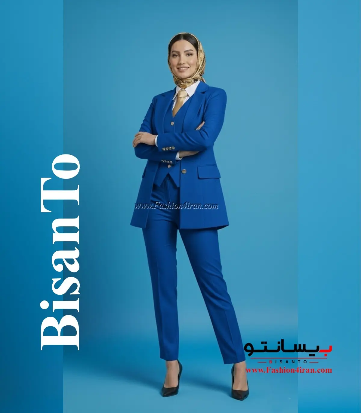 کت‌شلوار و جلیقه فاستونی ترک آبی کد 120