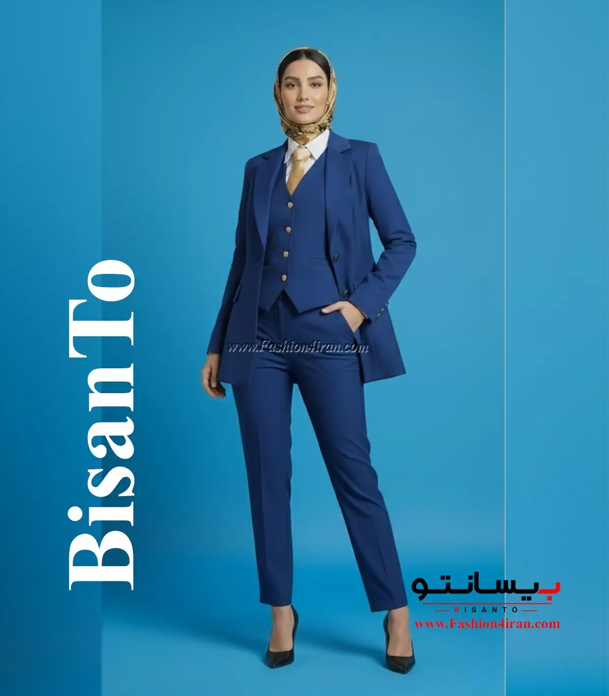 کت‌شلوار و جلیقه فاستونی ترک سرمه ای کد 120