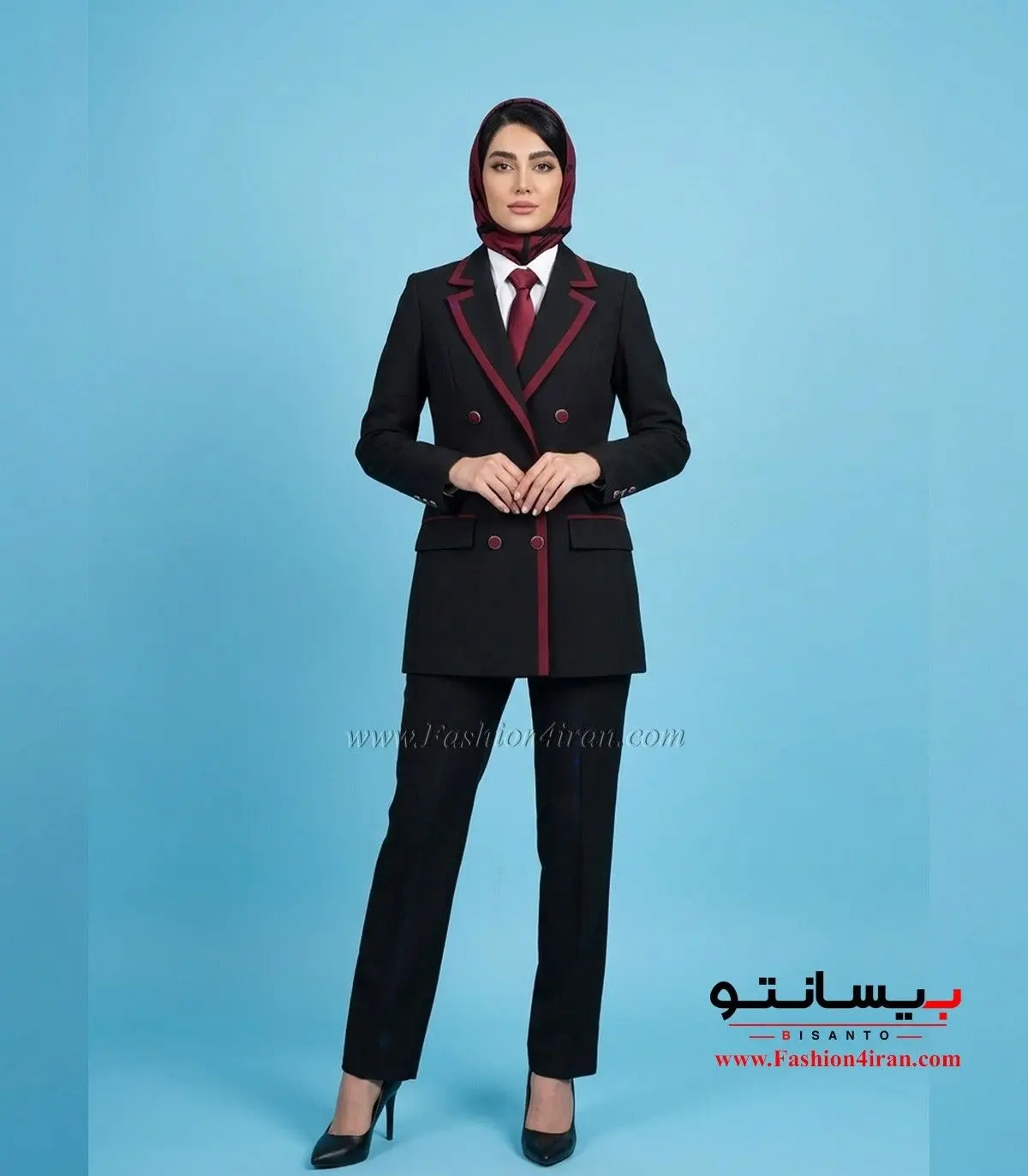 کت‌ شلوار زنانه فاستونی با خرجیکار زرشکی کد 501
