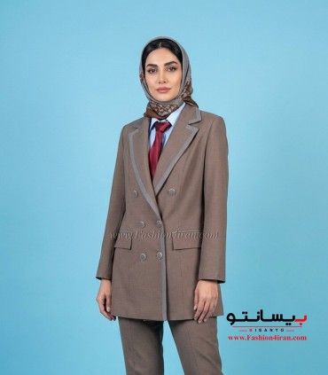 کت‌ شلوار زنانه پیردوپل با خرجیکار طوسی کد 501