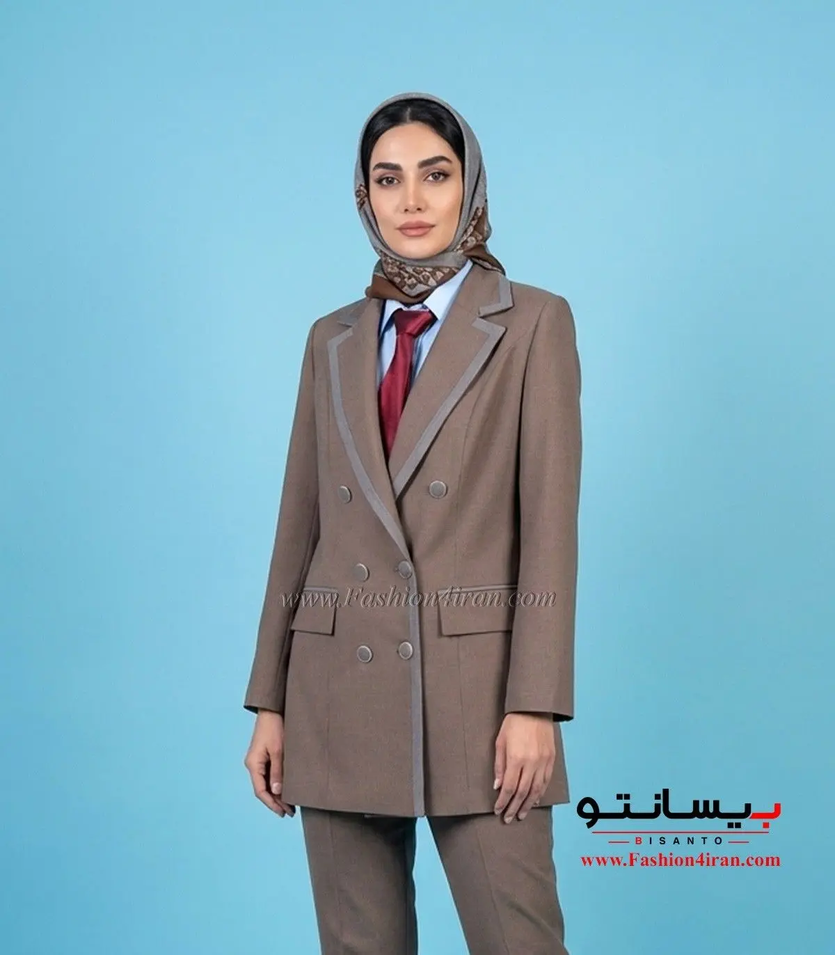 کت‌ شلوار زنانه پیردوپل با خرجیکار طوسی کد 501
