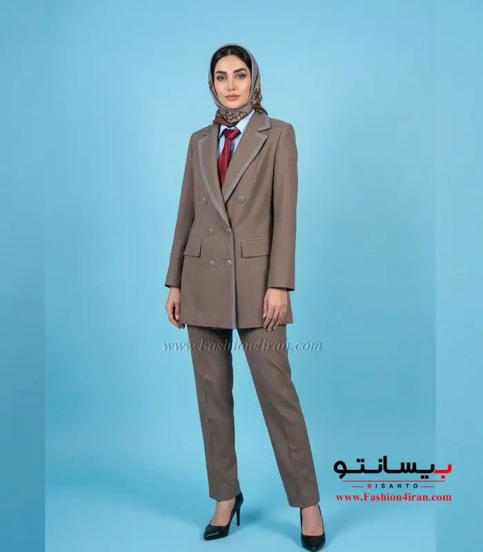 کت‌ زنانه شلوار پیردوپل با خرجیکار طوسی کد 501