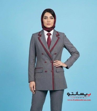 کت‌ شلوار زنانه طوسی فاستونی با خرجیکار زرشکی کد 501