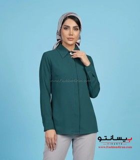 شومیز زنانه سبز یشمی یقه مردانه کد 201 نمای نزدیک