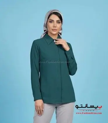 شومیز زنانه سبز یشمی یقه مردانه کد 201 نمای نزدیک