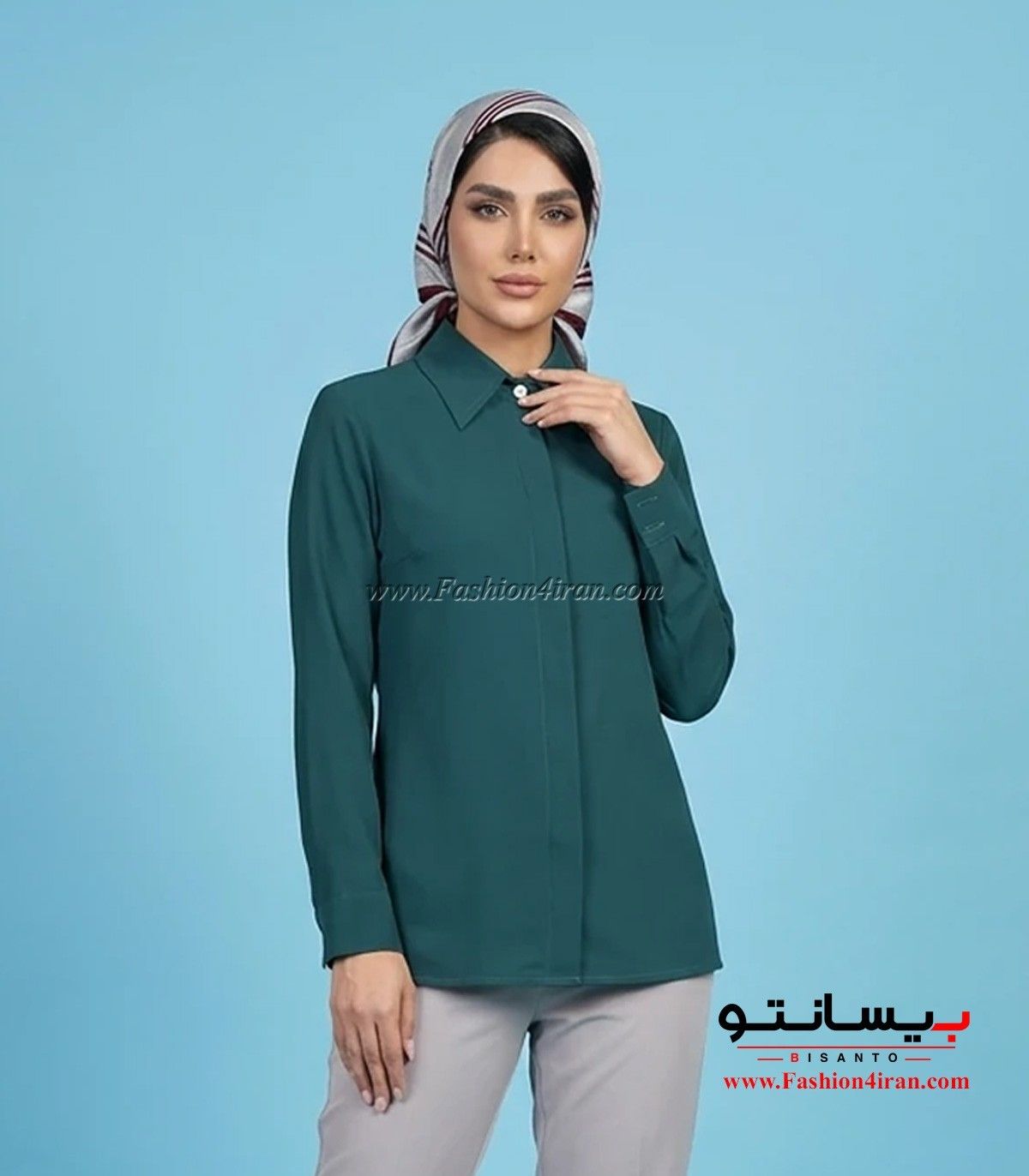 شومیز زنانه سبز یشمی یقه مردانه کد 201 نمای نزدیک