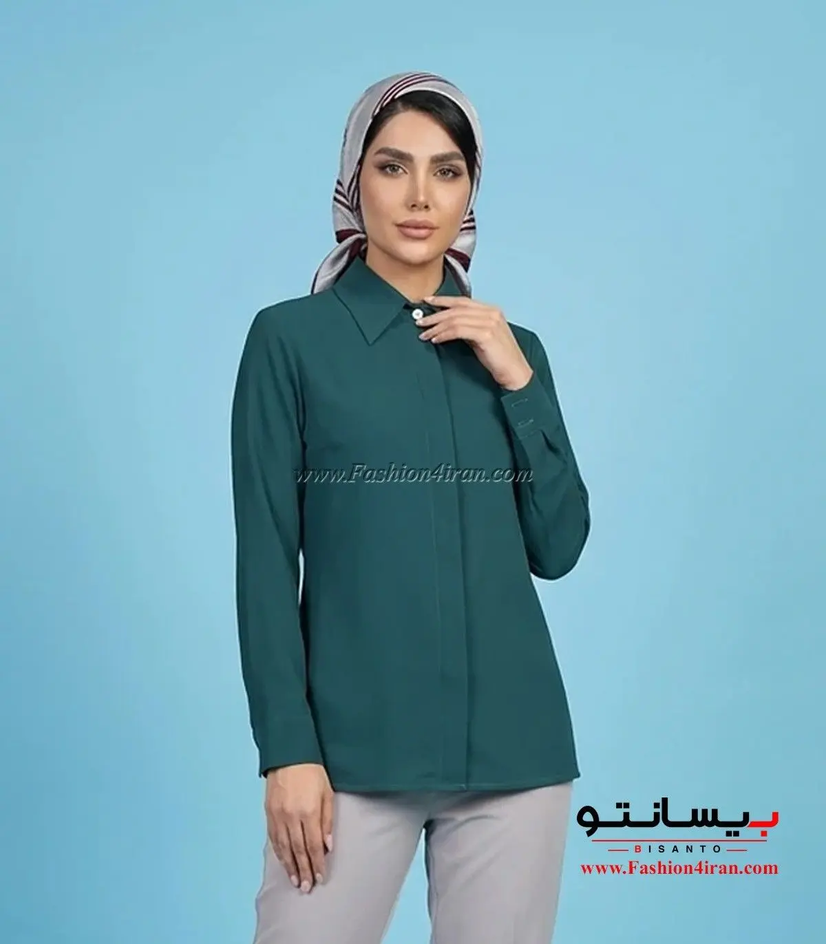 شومیز زنانه سبز یشمی یقه مردانه کد 201 نمای نزدیک