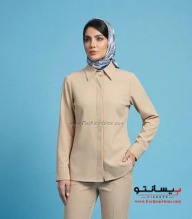 شومیز زنانه کرم یقه مردانه کد 201 | شومیز الیزه خنک