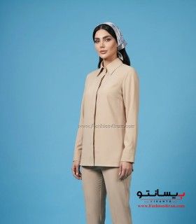 شومیز زنانه کرم یقه مردانه کد 201