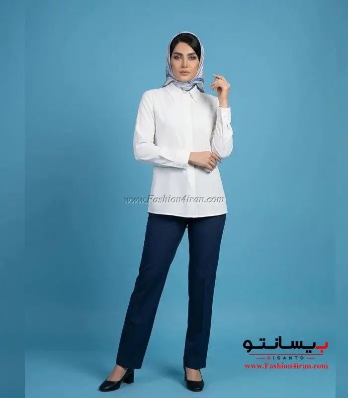 شومیز زنانه سفید یقه مردانه کد 201 تمام قد