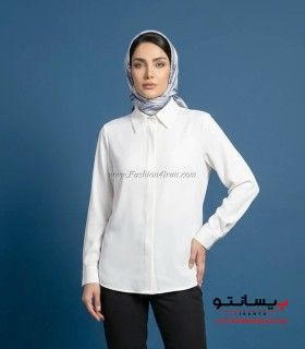 شومیز زنانه سفید الیزه بیسانتو یقه مردانه کد 201 نمای جلو